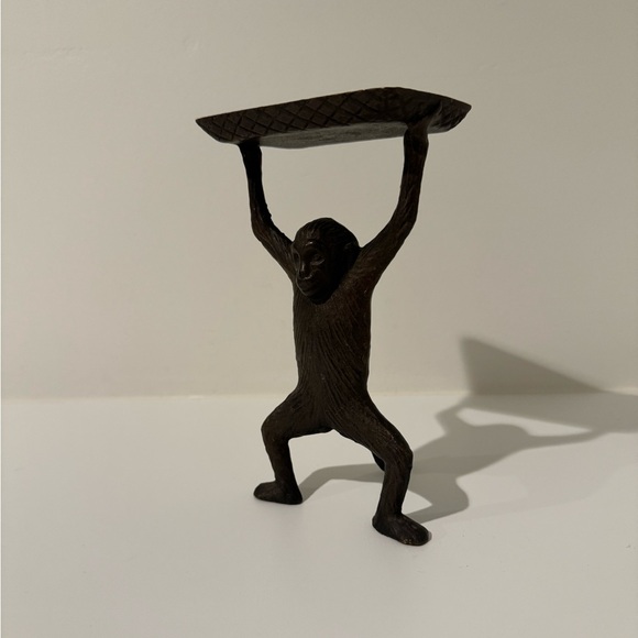 Vintage bronze monkey business card holder